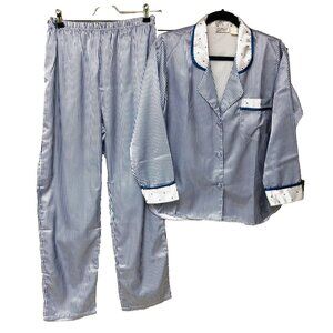 Kathryn Satiny‎ Pajama Set PJs Women's S 42 Bust Stripe Brushed Cotton USA